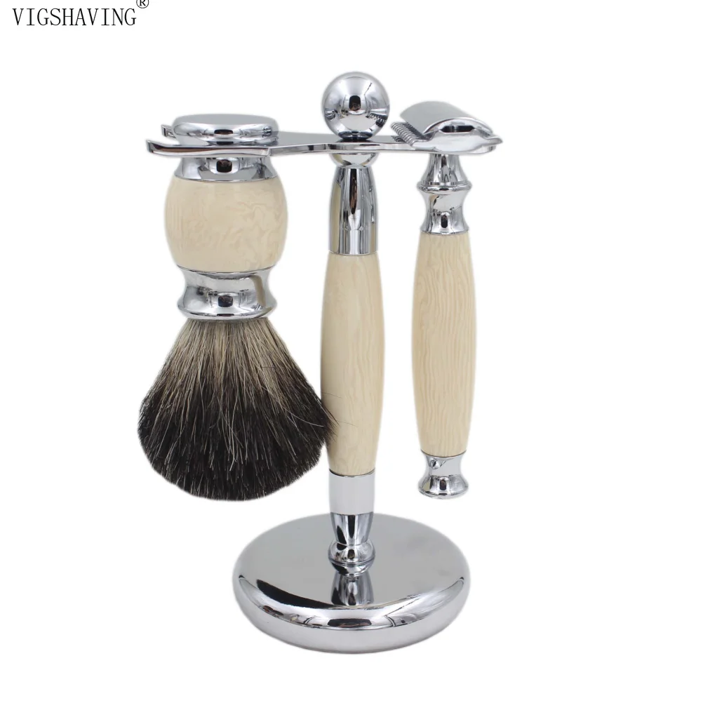 VIGSHAVING смола/металлическая ручка чистый барсук волос щетка для бритья Роскошные Барсук Мужская Безопасная бритва Набор для бритья/наборы