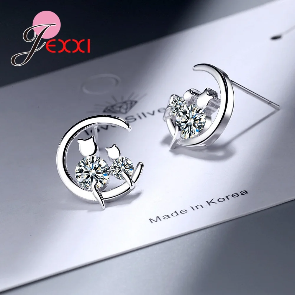 Серьги-гвоздики с котом для маленьких девочек ювелирное изделие из