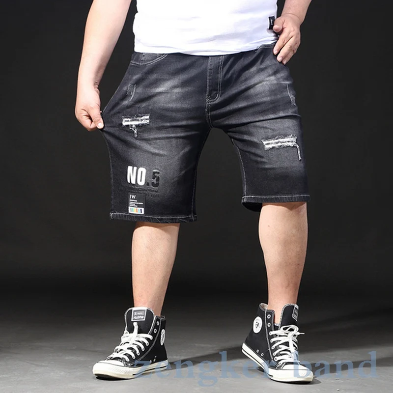 Summer new plus size XL men's denim shorts old hole retro loose big guy men 6xl 7xl mens casual | Мужская одежда