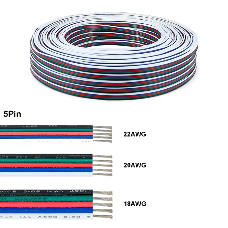 Светодиодная лента RGBW 5 контактный кабель провод 10 м 22AWG 20AWG Провода из луженой