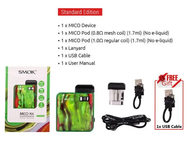 Распродажа! набор SMOK Mico, зажигалка, 700 мА/ч, батарея, электронная сигарета, анти-протекание, мини, электронная сигарета, ручка Pod, катушка VS NORD JC01 - Цвет: Green 1 Gift