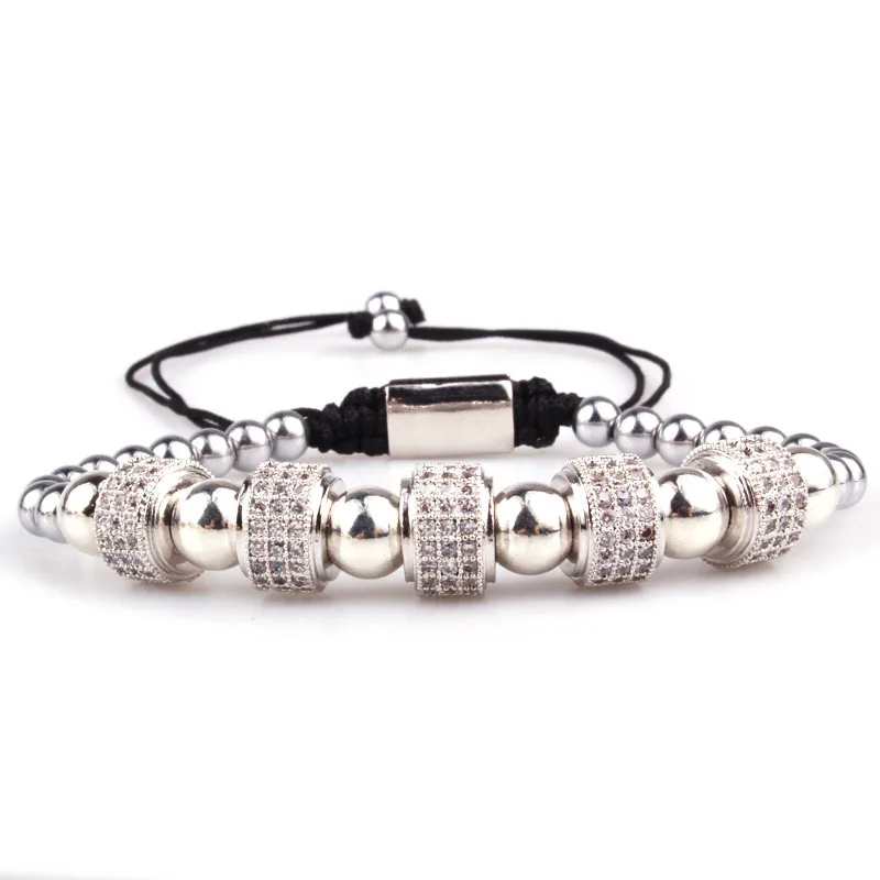 

2018 Fashion Men Bracelet 4 Round Tube Micro Pave CZ Crystal,5/8MM Bead Macrame Braided Charm Bracelets Jewelry pulsera hombres