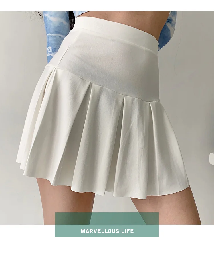 

Американская винтажная ТЕННИСНАЯ СПОРТИВНАЯ плиссированная юбка с высокой талией, женские черные, белые однотонные простые сексуальные ми...