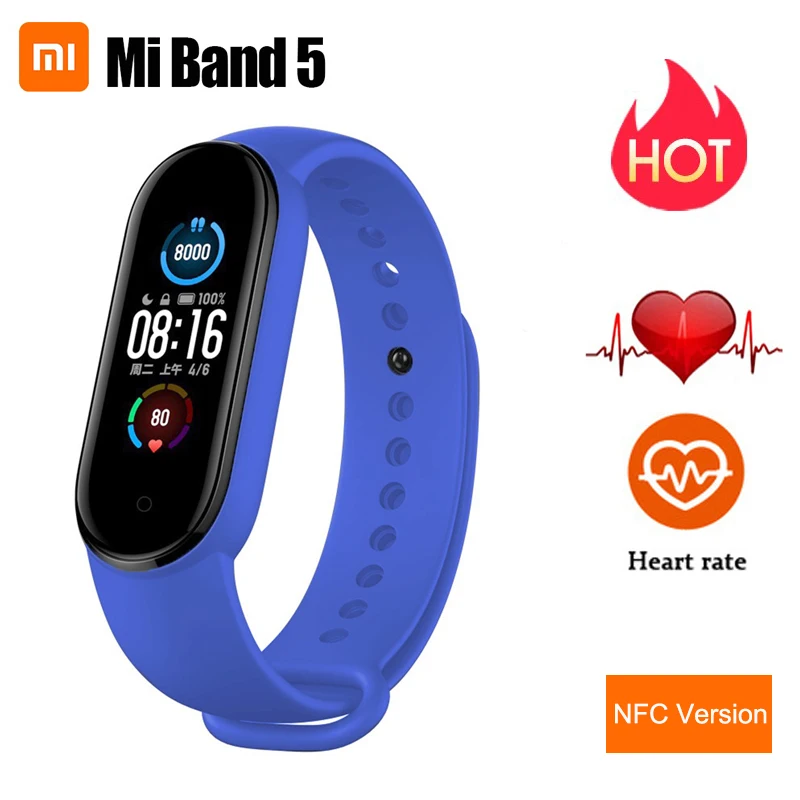 Новинка 2020 оригинальный Смарт браслет Xiaomi Mi Band 5 с NFC цветной AMOLED дисплей 1 дюйма