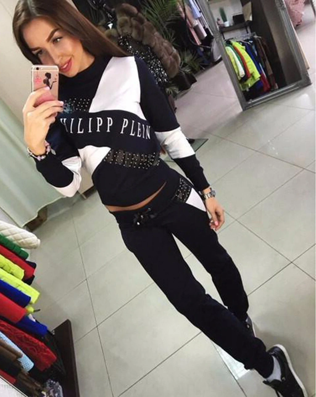 Женский костюм из 2 предметов повседневный спортивный пуловер брюки топ и