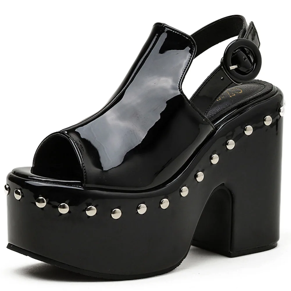 

KarinLuna For Dropship Square Heel Back Strap Black Super High Heel Platform Sandals Summer Cool Fashion Woman Shoes Sandals