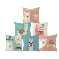 cartoon cute alpaca printing cushion cover sofa throw pillows living room decor animal linen waist pillowcase 45x45cm