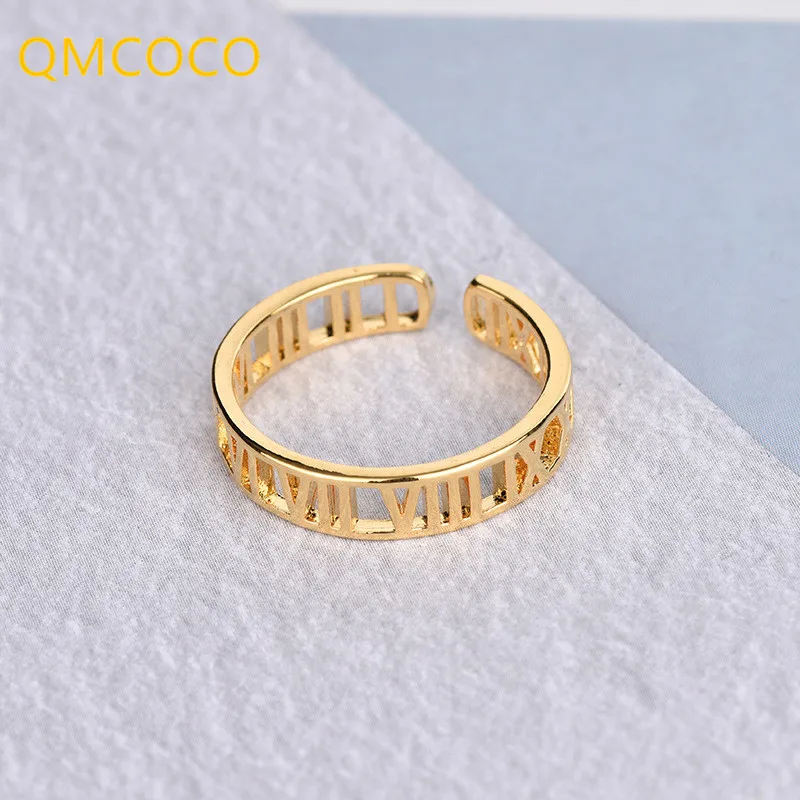 

QMCOCO New Arrival Silver Color Trendy Rings For Women Couples Vintage Creative Roman Numerals Finger Jewelry Party Gift