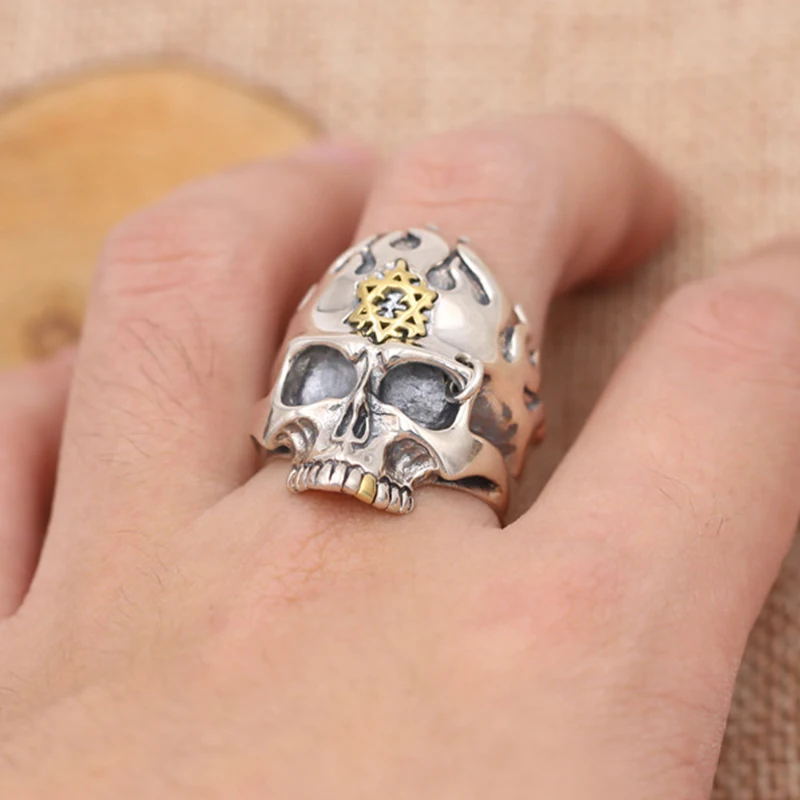 

S925 sterling silver Thai silver jewelry vintage old personality flame skull domineering men's ring
