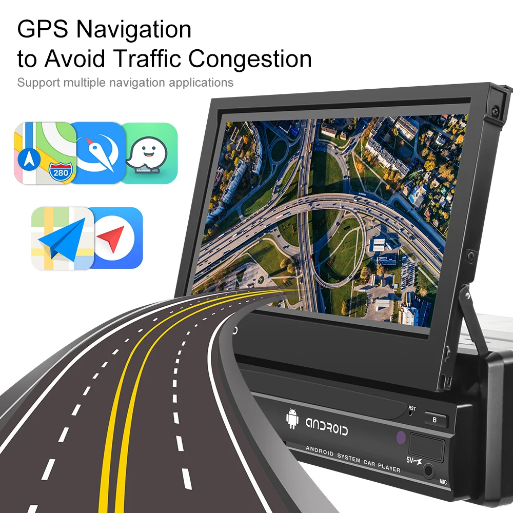 Podofo 1din автомобильный Радио CarPlay GPS навигация 7 &quotIPS выдвижной экран 1 Din Android 10