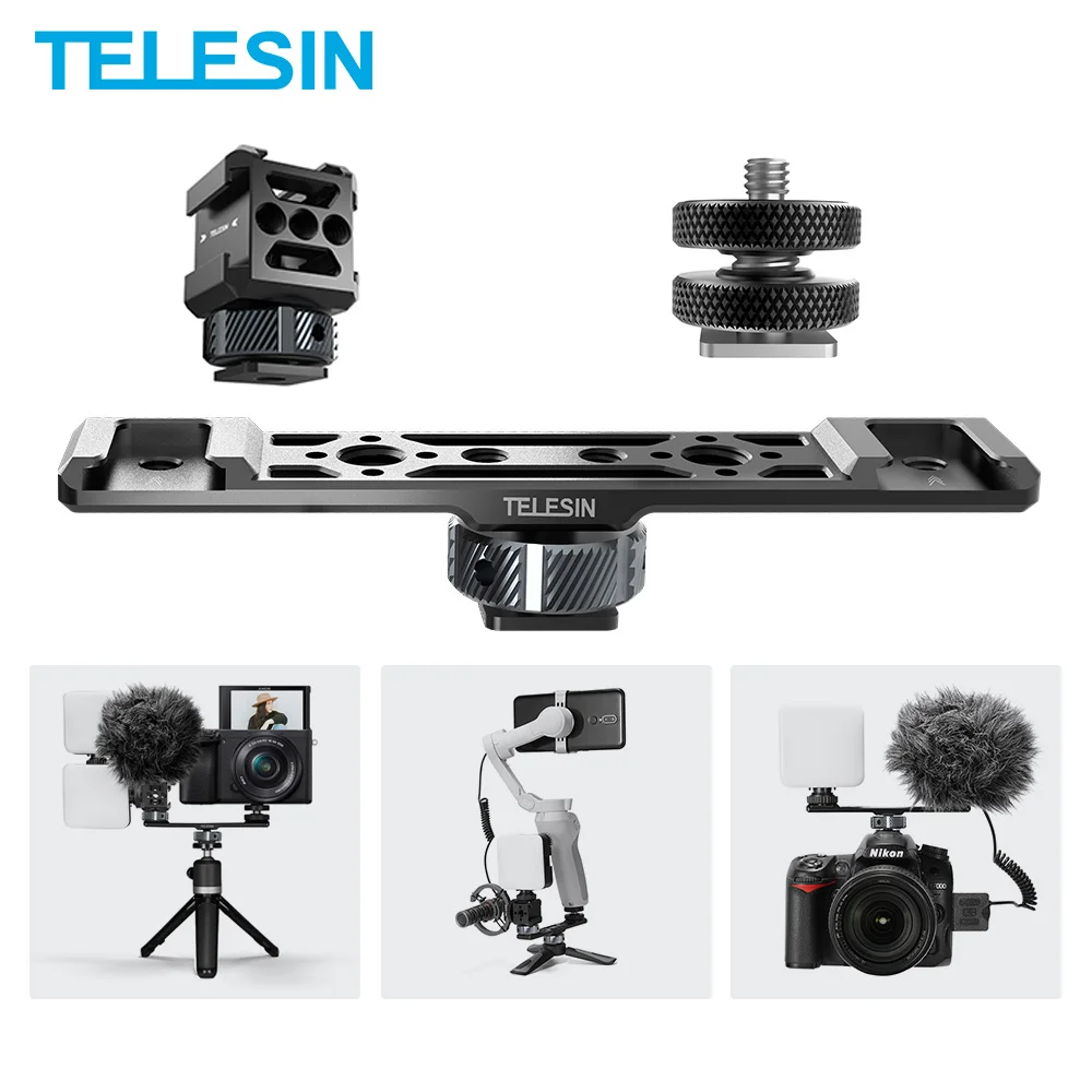 

TELESIN 1/4 ''3/8'' тройной удлинитель с креплением холодного башмака с двойной головкой для GoPro Insta360 цифровая камера карданный аксессуар
