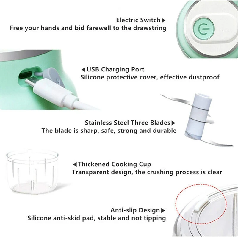 

Electric Garlic Chopper, Portable Mini Fruit Vegetable Cutter Chili Onion Mincer Food Processor for Kitchen