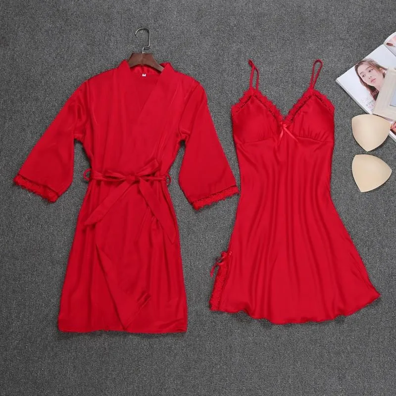 Костюм двойка халат костюм пикантные Для женщин Пижамный из вискозы с v образным