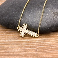 aibef fashion cubic zirconia gold cross necklace top quality crystal cross pendant long necklace copper cz christian jewelry