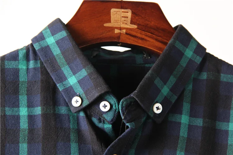 Зеленый черный классический мужской проверенный плед рубашки с длинными