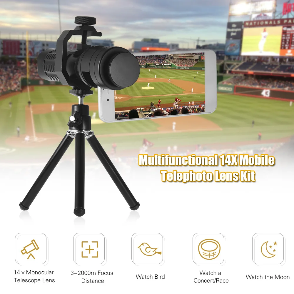 Многофункциональный комплект мобильных телеобъективов 14X монокулярный телескоп
