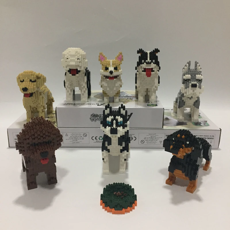 

BS Teddy Schnauzer Dachshund Husky Corgi Collie Dog Animal Pet 3D Model DIY Small Mini Diamond Blocks Bricks Building Toy no box