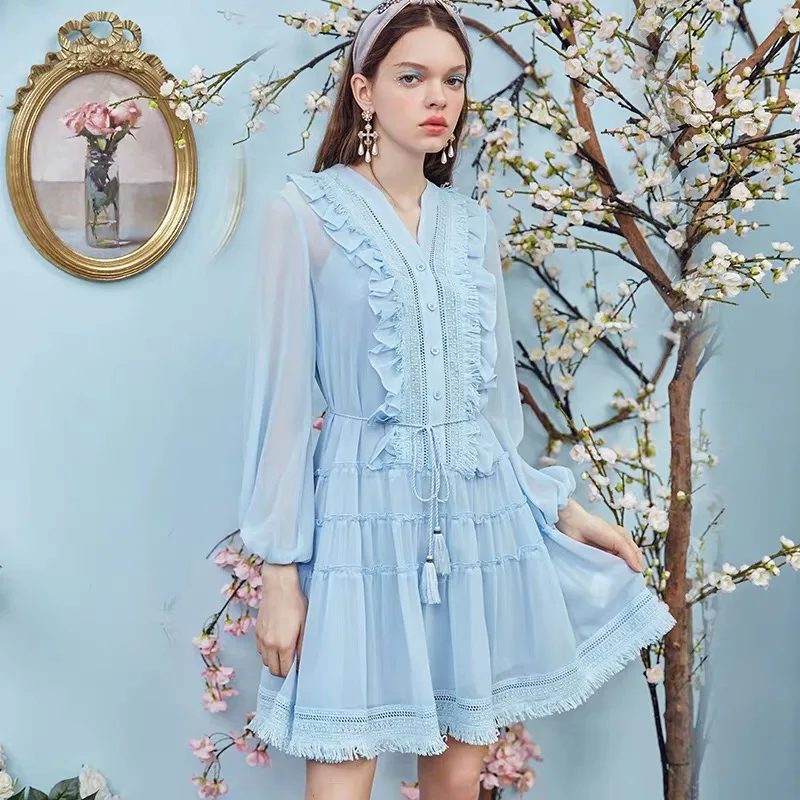 Женская французская повседневные свободные шифоновый пояс со шнуровкой и