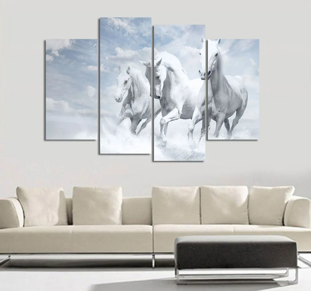 4 шт. Настенная картина без рамки с изображением черной лошади | Дом и сад