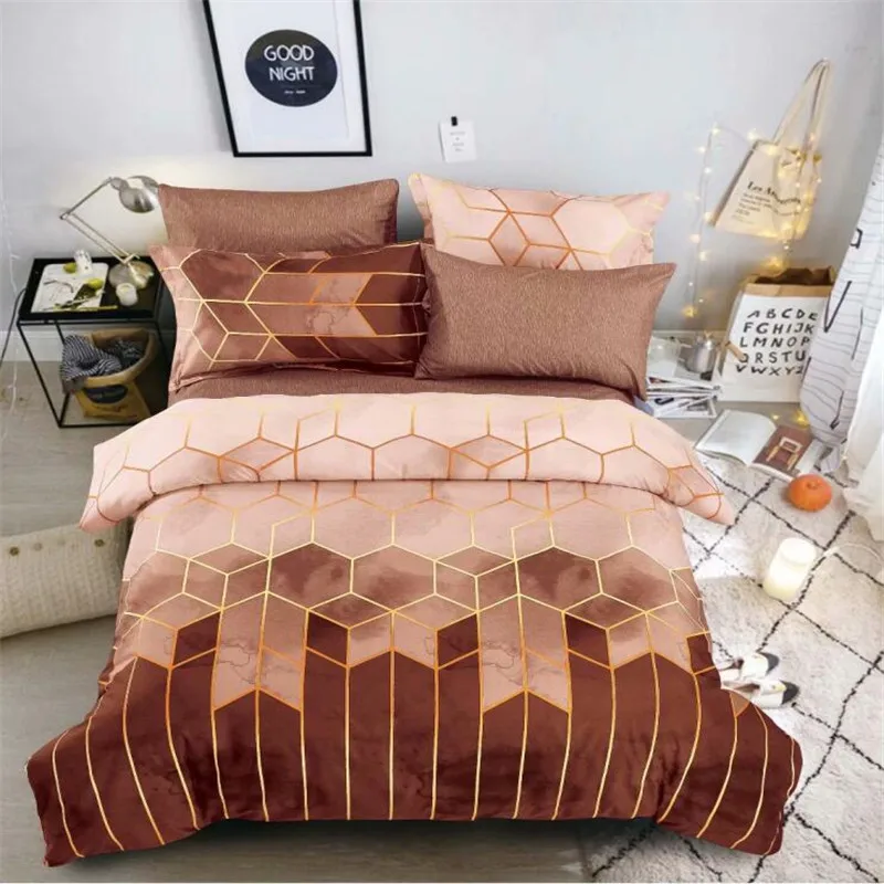 

Duvet Cover Set Nordic Minimalist Luxury Style Geometric Pattern Gilded Bedding Duvet Cover Super Double Plus Size With Pillowc