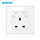 Розетка настенная SRAN со стеклянной панелью, электрическая, 13 а, со штепсельной вилкой Стандарта Великобритании и 2 USB-портами мА