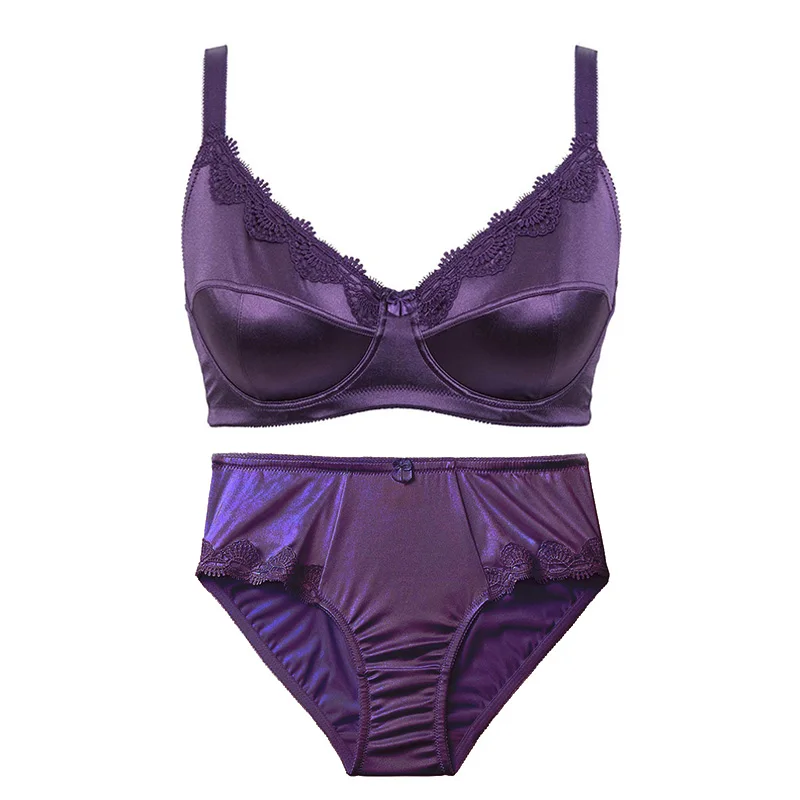 Mierside 953set Women Big Size Bra Set Unlined Bra sexy casual brief and bra Plus size Underwire bra