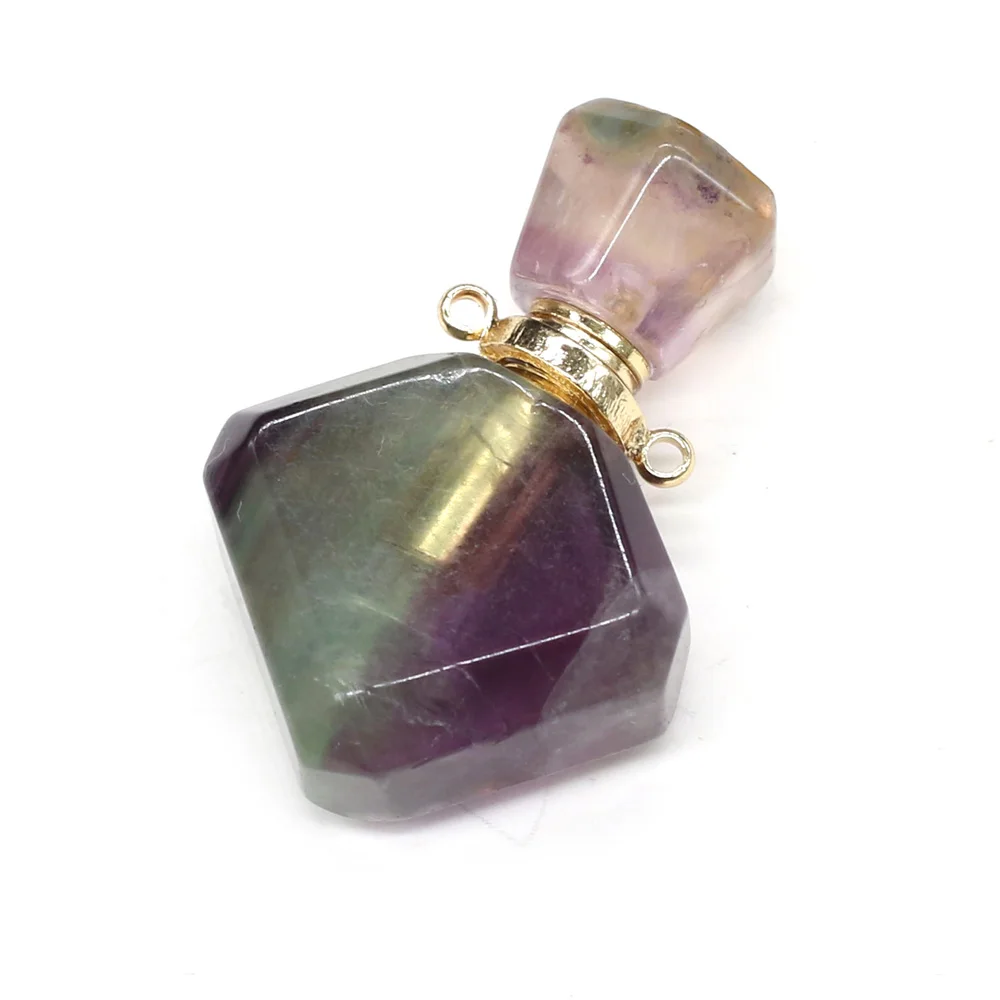 

Natural Stone Perfume Bottle Pendant Fashion Rhombus Purple Fluorite Pendant for Jewelry Making Charms DIY Necklace Accessories