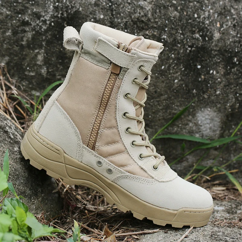 

Men Tactical Military Army Boots Breathable Leather Mesh High Top Casual Desert Work Shoes Mens SWAT Ankle Combat Booth