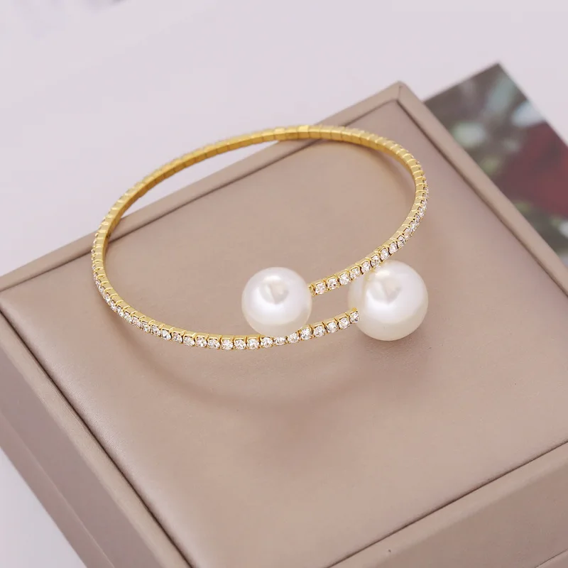 

Luxury Trendy Rhinestone Pearls Jewelry Adjustable Bracelets Accessory For Women Crystal Bangles & Bracelets Bridal Wedding Gift