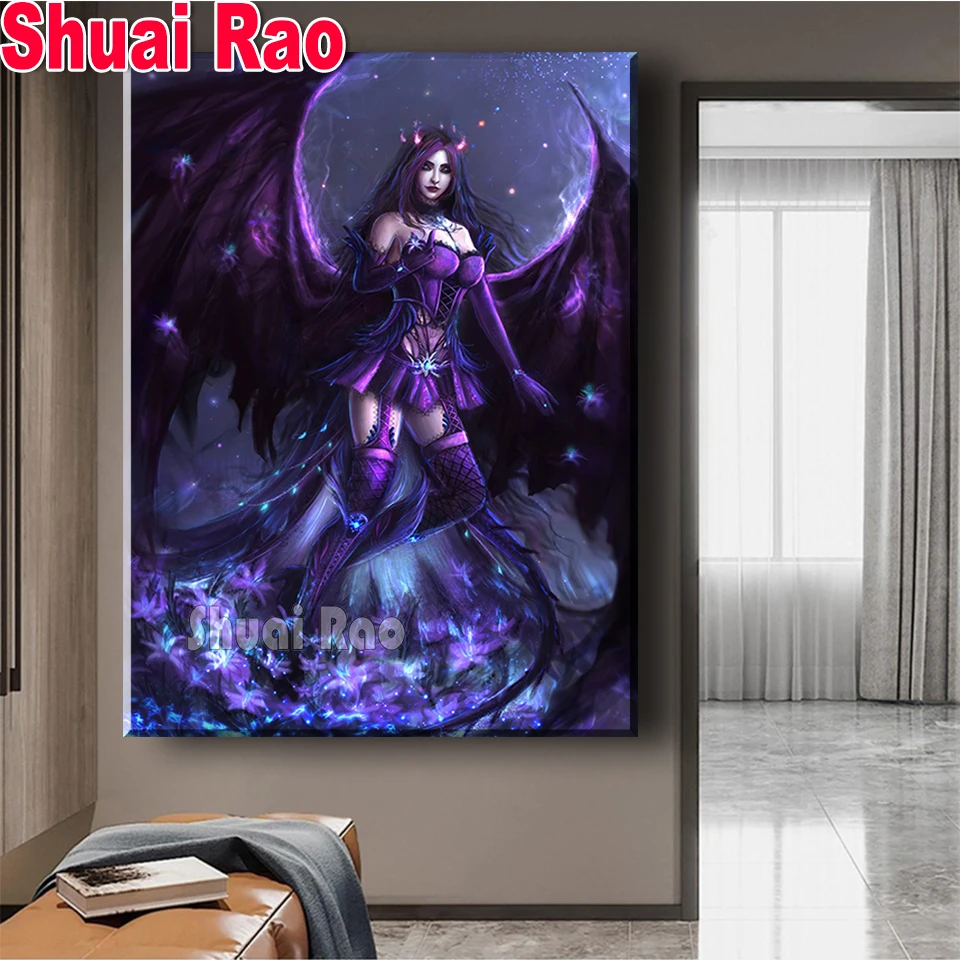 

5d full diamond painting stitch cross Classical Angel wing Darkness Girl full round square diamond embroidery Diy mosaic diamond