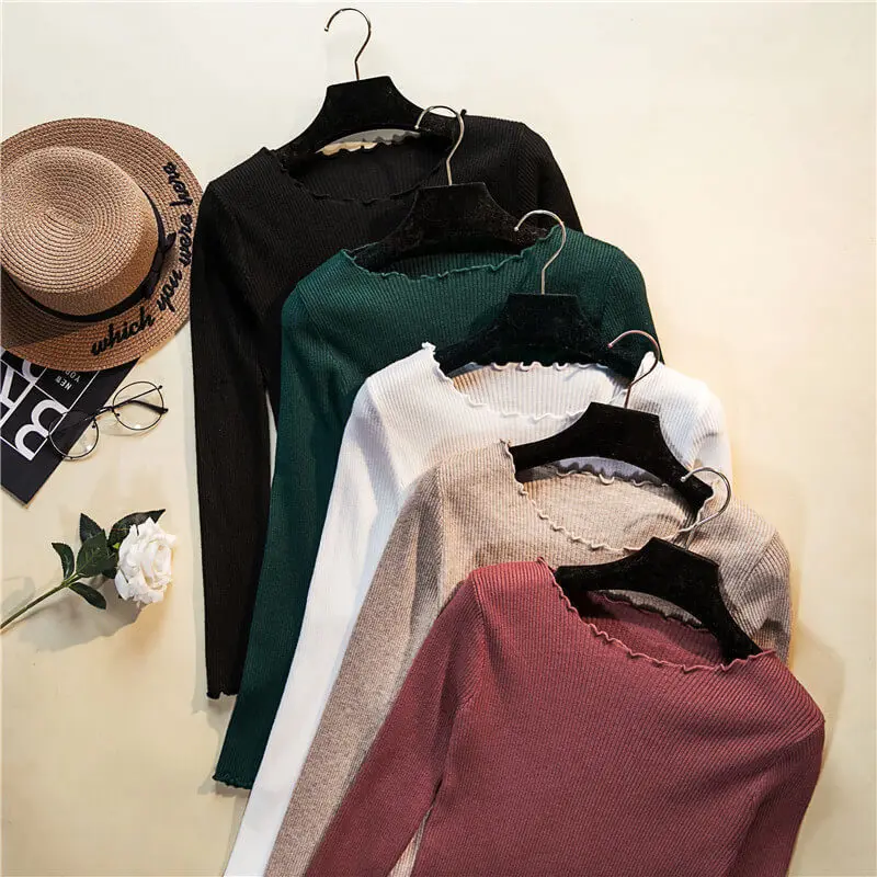 Новые трикотажные женские зимние рубашки облегающие свитера с круглой