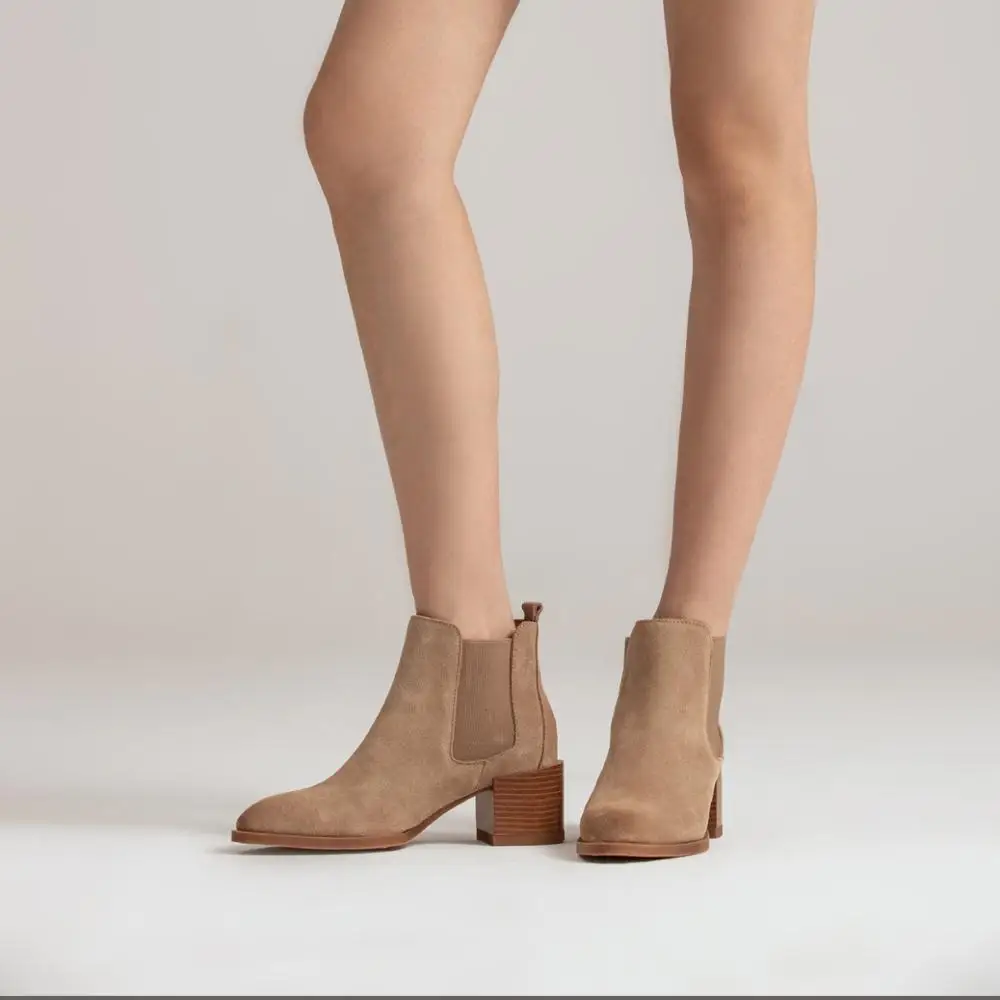 

Women's Ankle Boots Comfortable Warm British Style Cow Suede High Heel Chelsea Boots Winter Autumn Wild Women Female Short Boots