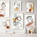 Пальмовый лист цветок девушка абстрактная картина, плакаты в скандинавском стиле и принты стены искусства холст картина Печать настенные картины для гостиной