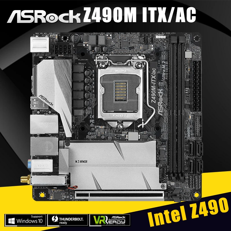 Verkaufen ASRock Z490M-ITX/ac ITX Intel Z490 10th Generation Core/Pentium/Celeron DDR4 M.2 SATA III USB 3,1 64GB LGA 1200 Motherboar NEUE