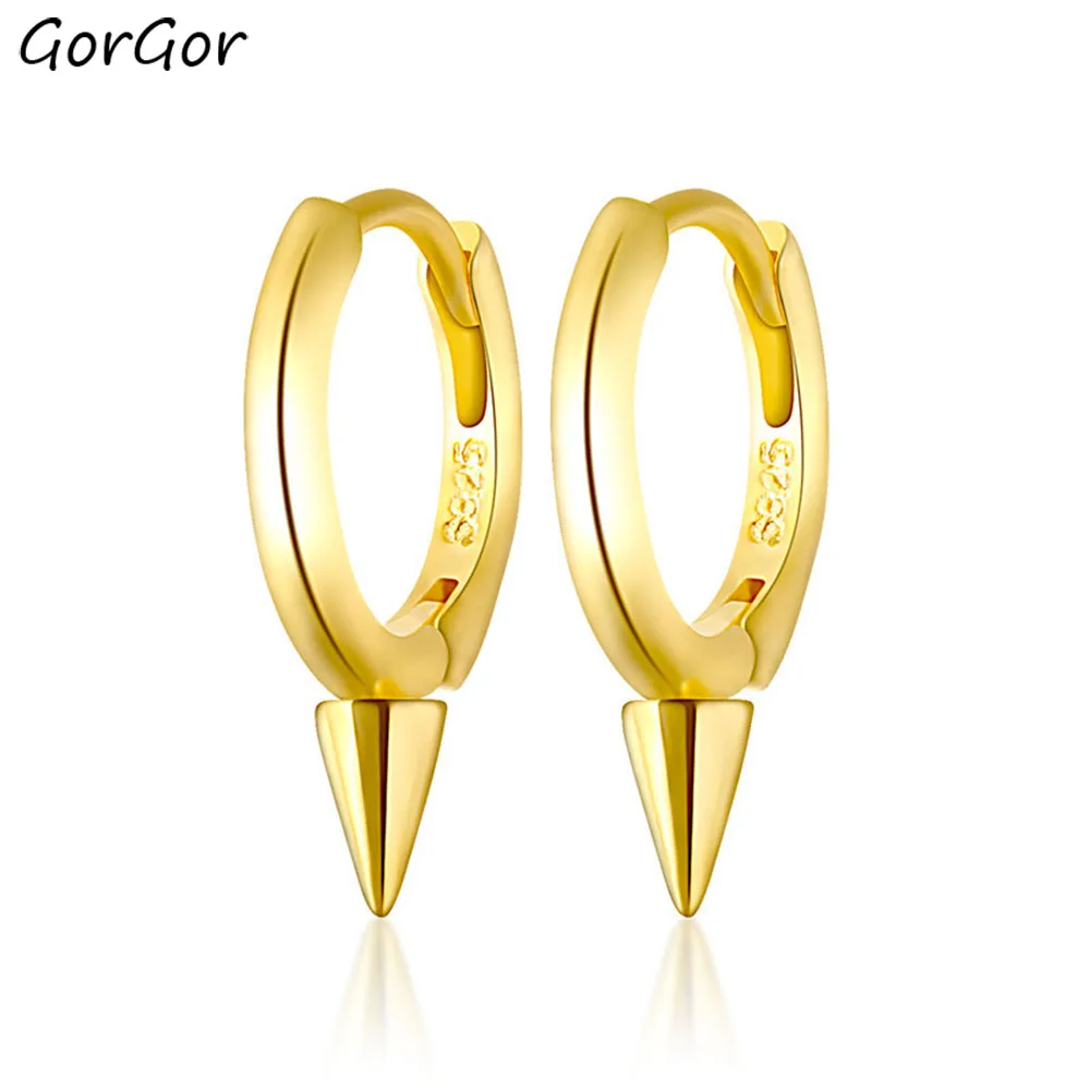 

GorGor Stud Earrings Women 925 Sterling Pattern Geometric Golden Punk Style Simplicity Hipster Popular Jewelry 60200821220