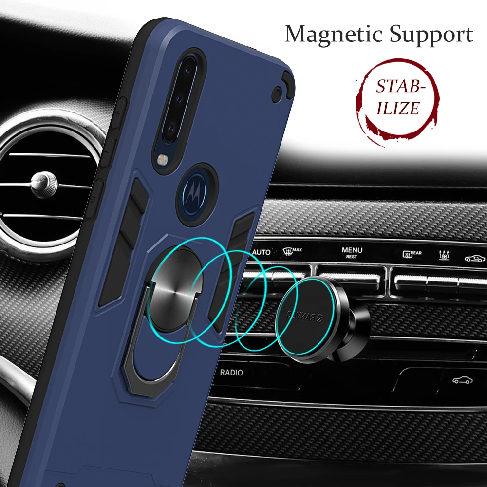 Чехол Armor TPU PC на палец-подставка с кольцом для Motolora MOTO E7 G8 Power One Hyper P40 G6 Play Plus Macro E5 US