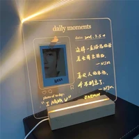 2021 creative transparent usb acrylic daily note board message memo board with wood stand holder led lamp writing pad reminder