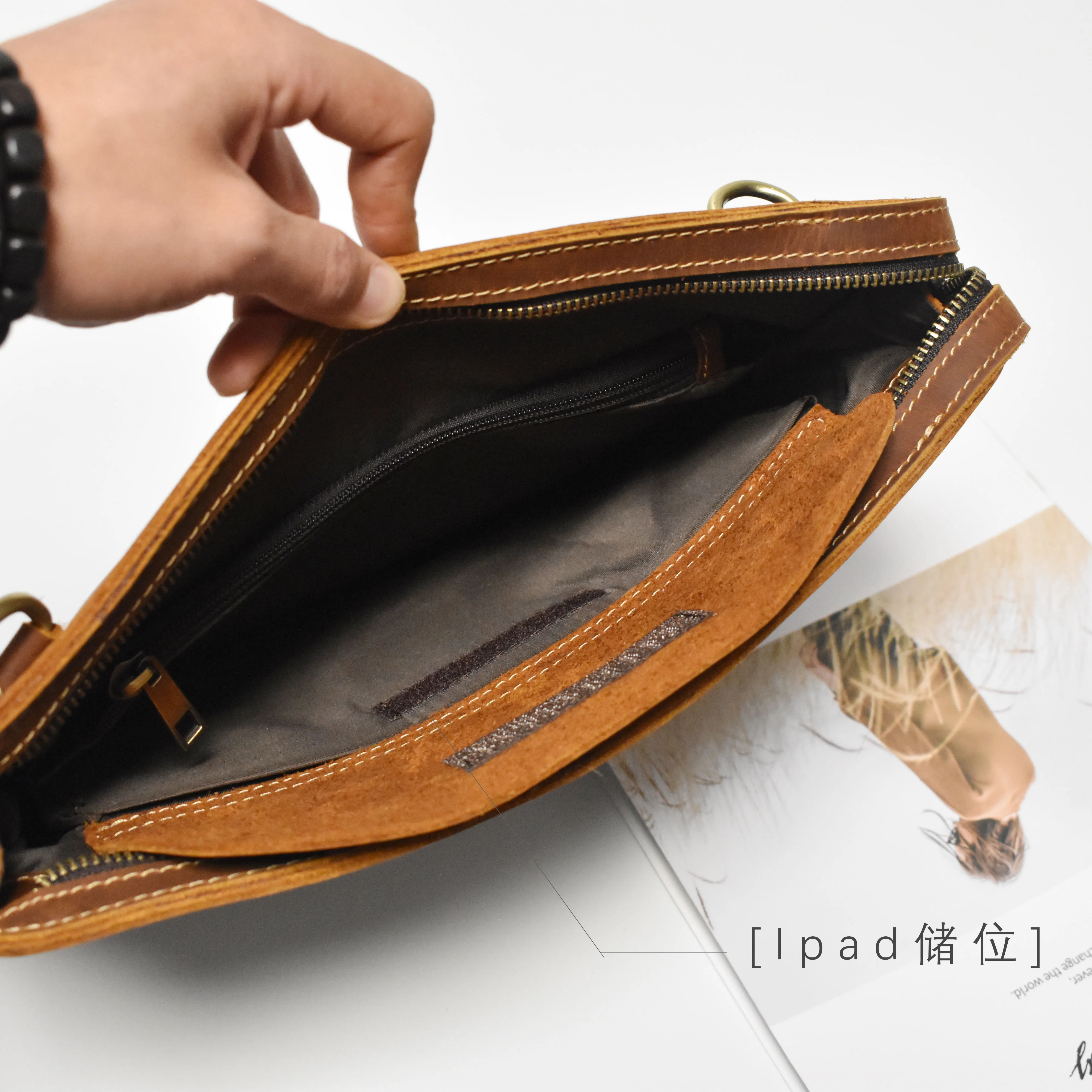 

Vintage Crazy Horse Leather Men Clutch Bag Multifunction Genuine Leather Shoulder Bag A4 Document Bags