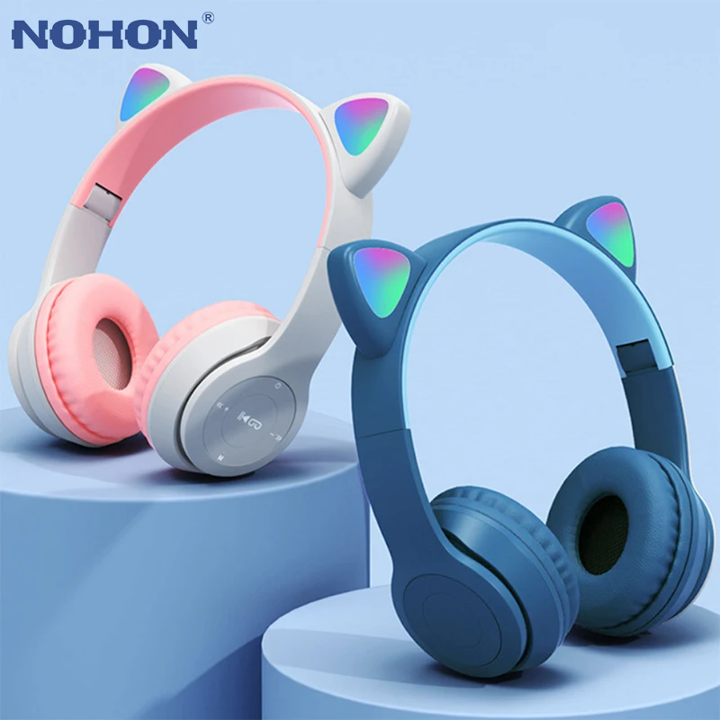 Шумоподавляющие LED наушники с кошачьими ушами молодежные Bluetooth 5.0 детские