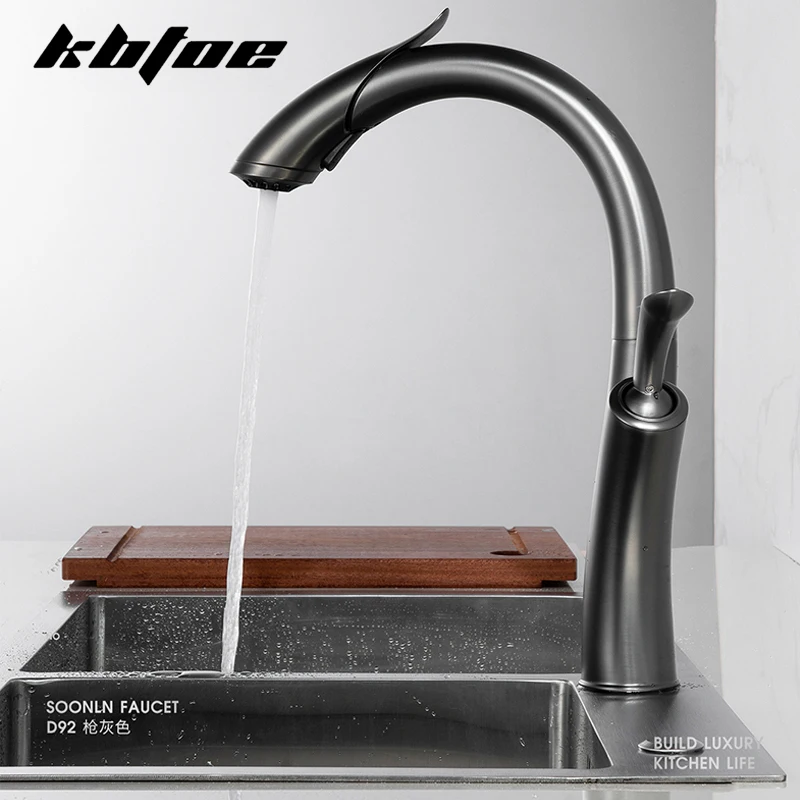 

Скандинавский черный кухонный смеситель с сенсорным управлением для горячей и холодной воды, выдвижной раковины, столешница, Поворотный См...