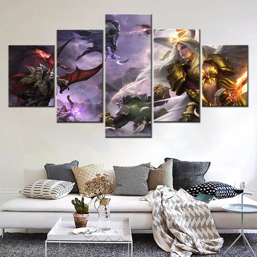 

Canvas Painting 5 Piece Anime Art Posters Print Painting Fantasy Warriors Epic Sword Light Batttle Modern Home Decoration Art