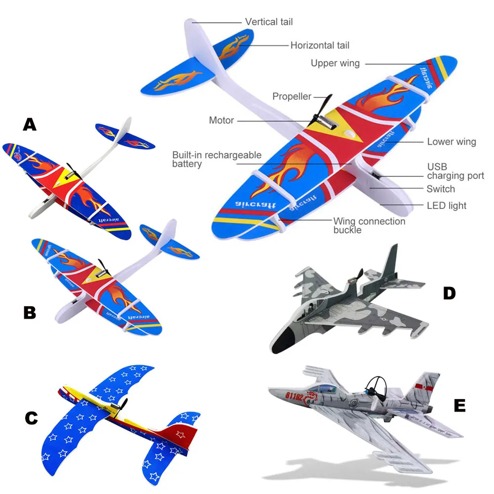 1PC random color DIY биплан AB Glider пены приведенный в действие самолетах Перезаряжаемые Электрический самолет модель научные Развивающие игрушки для детей Лидер продаж - Цвет: 1PC random color