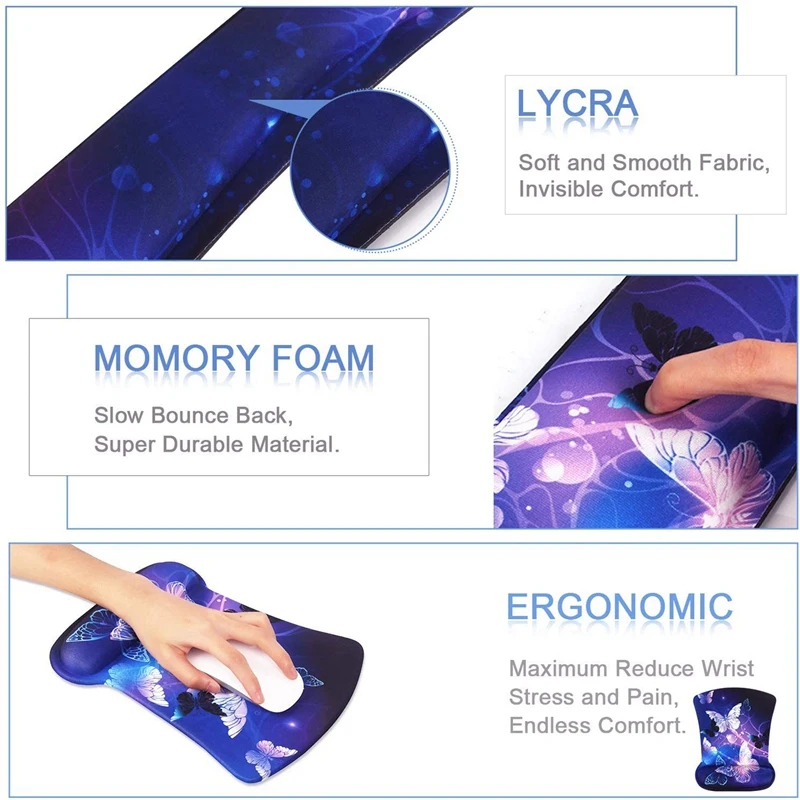 

Keyboard Wrist Rest Pad and Mouse Wrist Rest Support Mouse Pad Set, Non Slip Rubber Base Wrist Support Butterfly