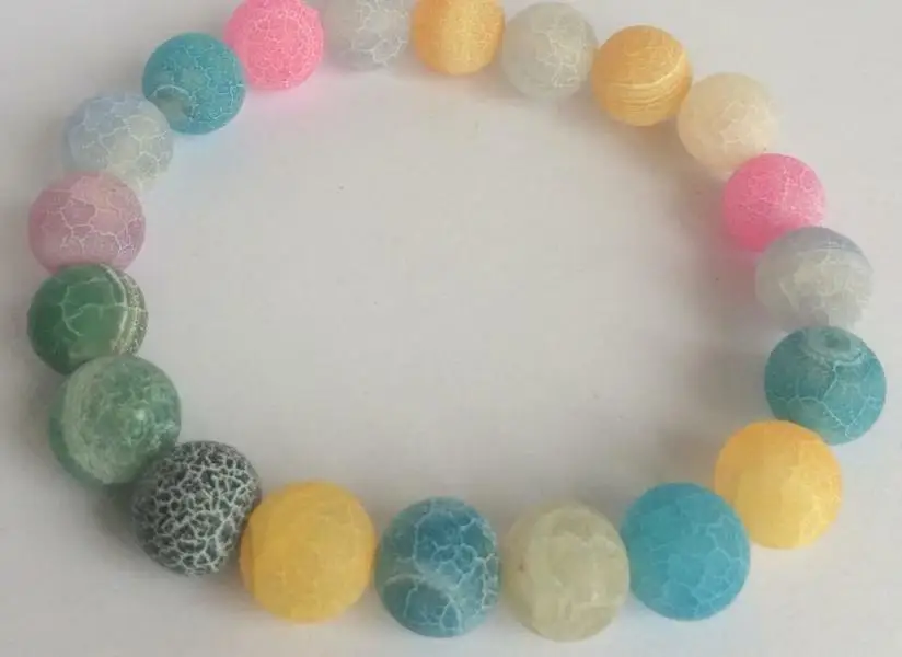 

2pcs 10mm Multicolor Frosted Dragon Veins Agate Round Stretchy Bracelet 7.5 "