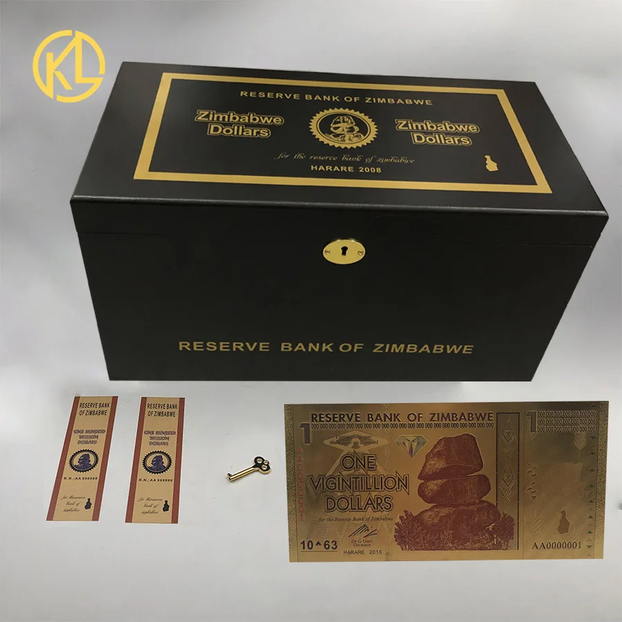 Одна вигинтильон доллар Зимбабве золото 999999 Банкнота с УФ светильник и коробкой |
