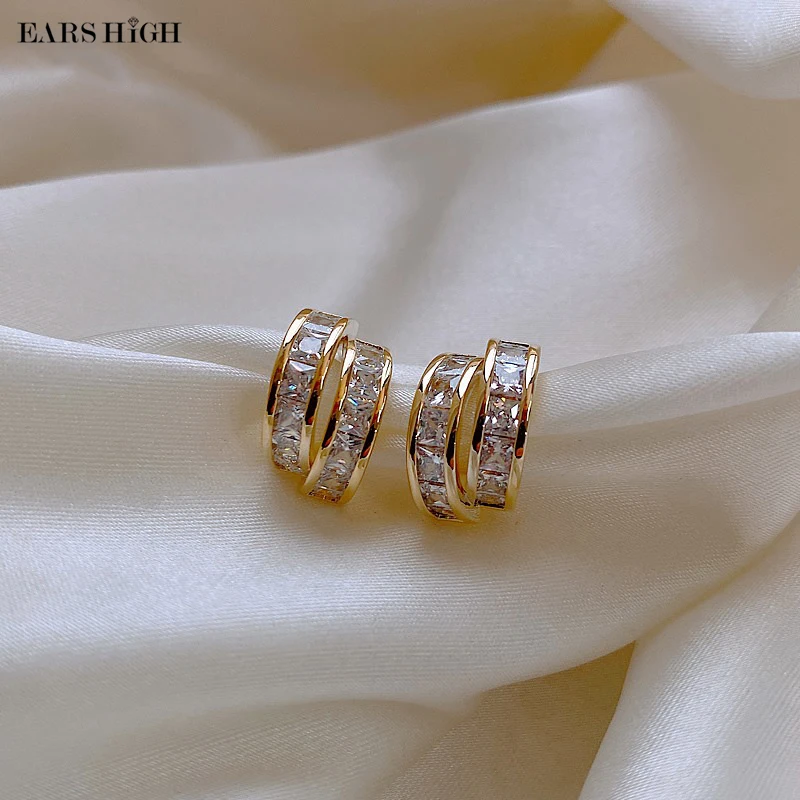 

Женские серьги-кольца с цирконом, серьги золотого цвета с двойным кольцом, подарочные украшения