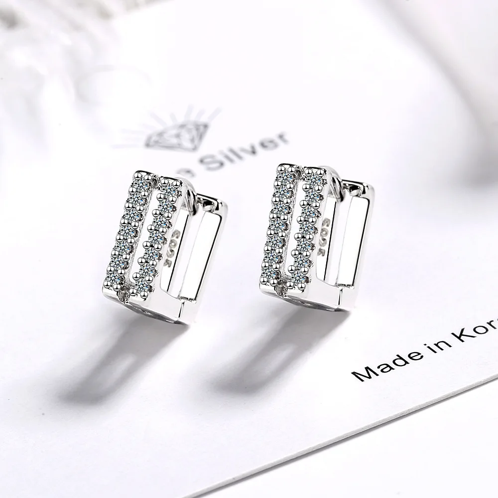 Роскошные милые модные прозрачные двухрядные белые серьги гвоздики с фианитами