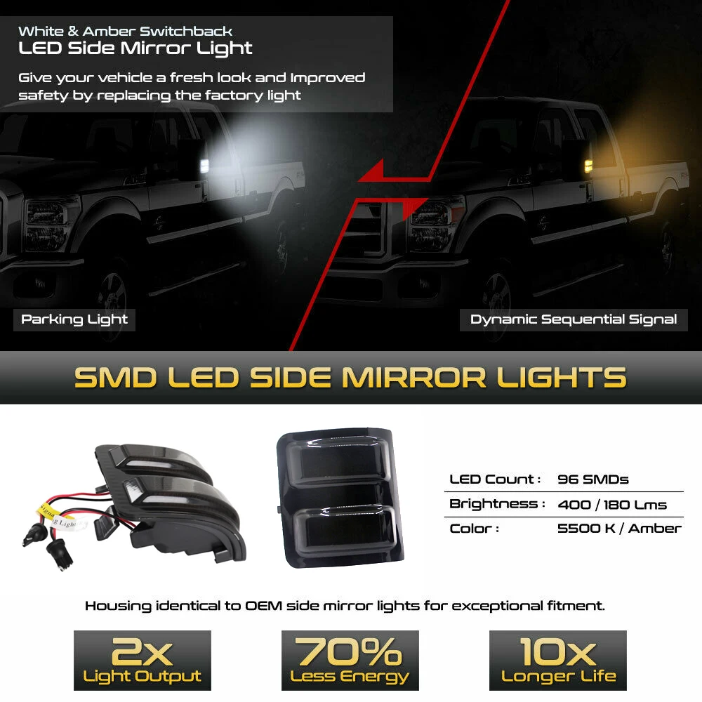 2 шт. дымовые боковые зеркальные габаритные огни для Ford F150 F250 F350 F450 2008 2016 супер