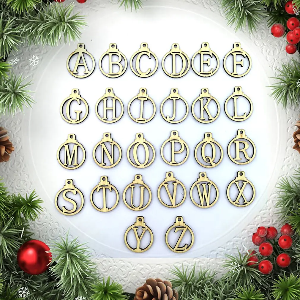 Рождество Английский алфавит деревянные A Z Украшения Имя фамилия 26 букв тег