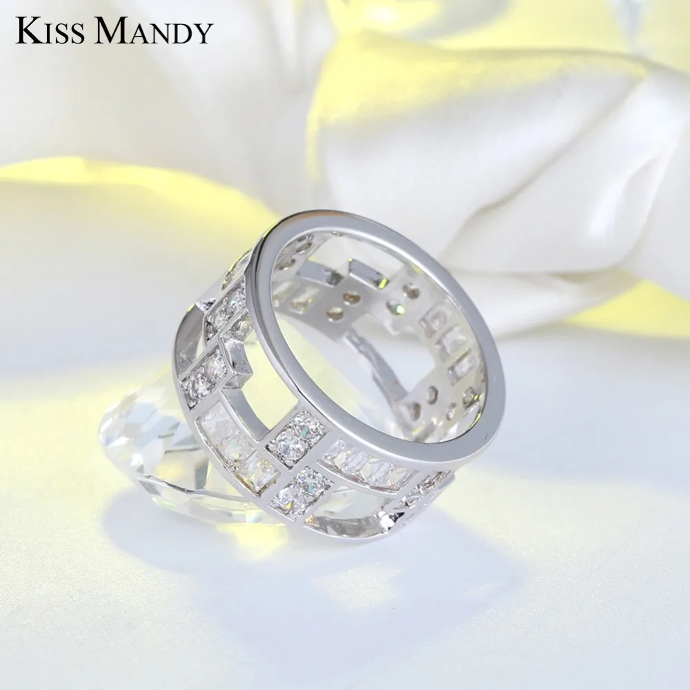 KISS MANDY Sliver Geometric Rings For Women Classic Hollow Tetris Shape AAA Zircon Original Design Jewelry Gifts LR172|Кольца| |